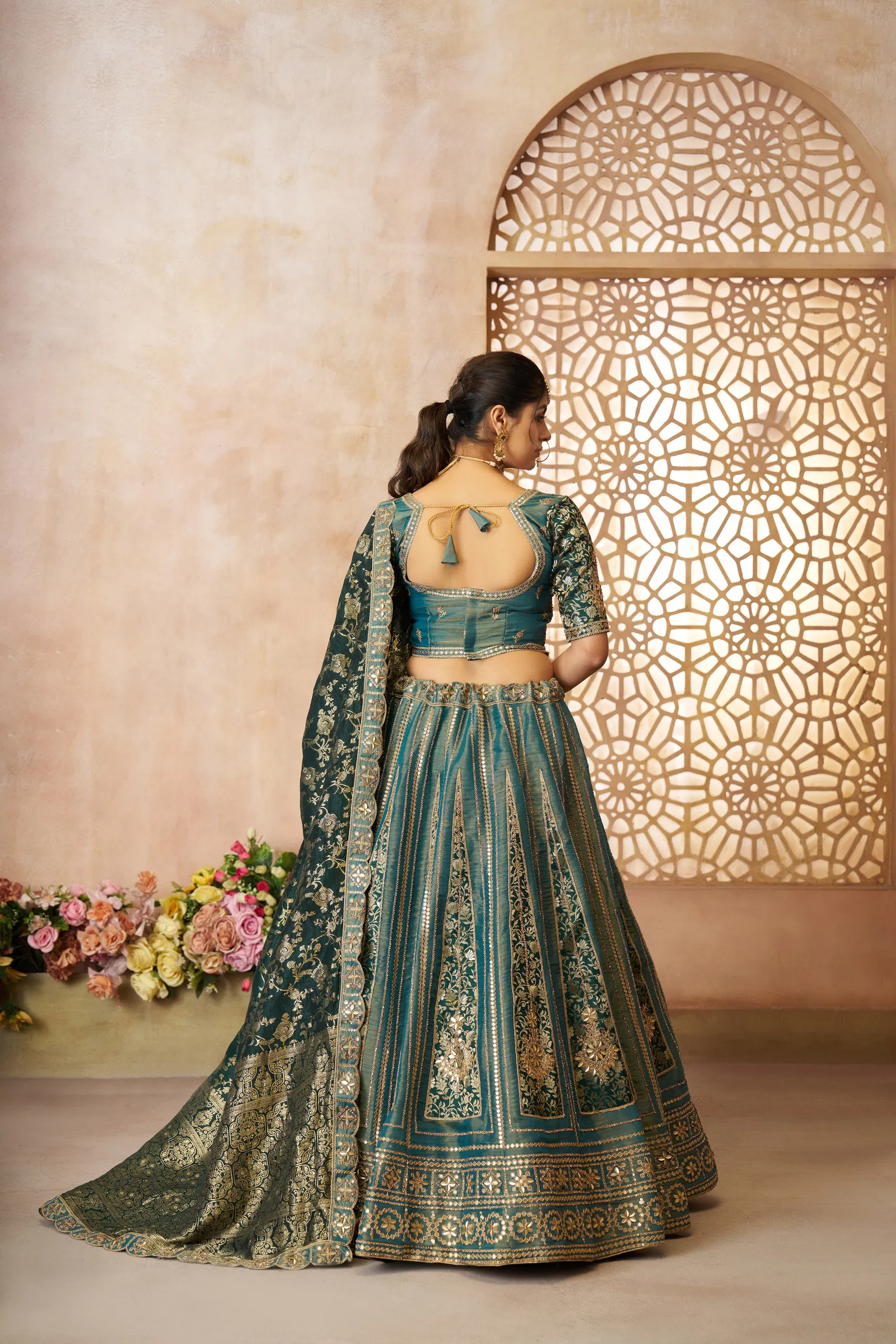 Kf 61 Green Net And Tissue Bridal Lehenga Wholesale Price In Surat

